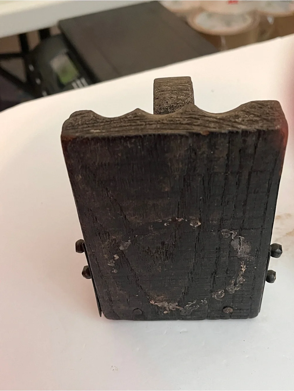 Vintage Rustic Wooden Pulley Bookends - Dark Brown